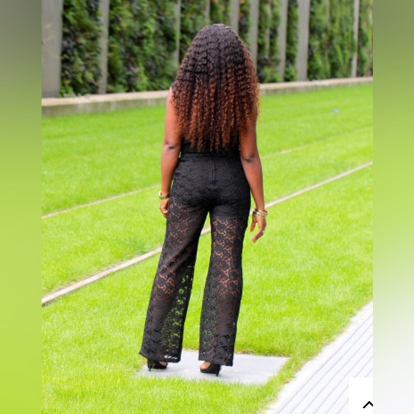 H&M Black Lace Jumpsuit Sheer (lined shorts) plunging neckline so sexy size 4 - Picture 10 of 13